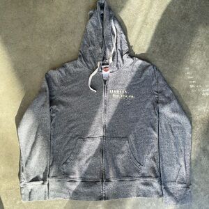 RARE VINTAGE Y2k 2000s HARLEY DAVIDSON ZIP UP PATTERNED GREY WOMENS HOODIE